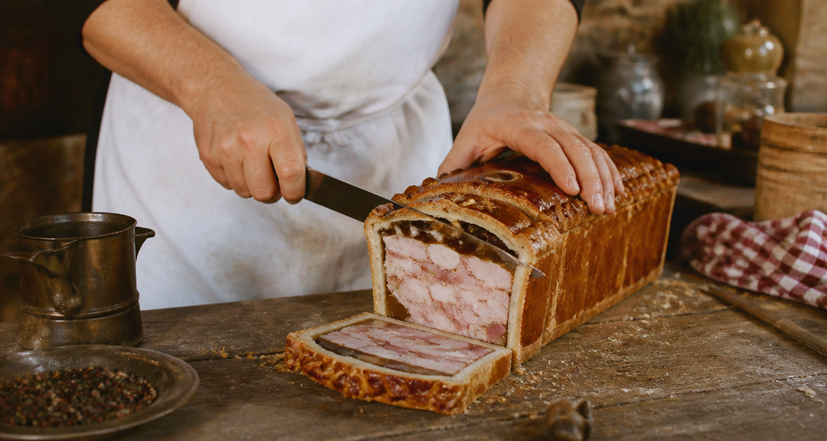 paté en croute origine artisanal sur table rustique