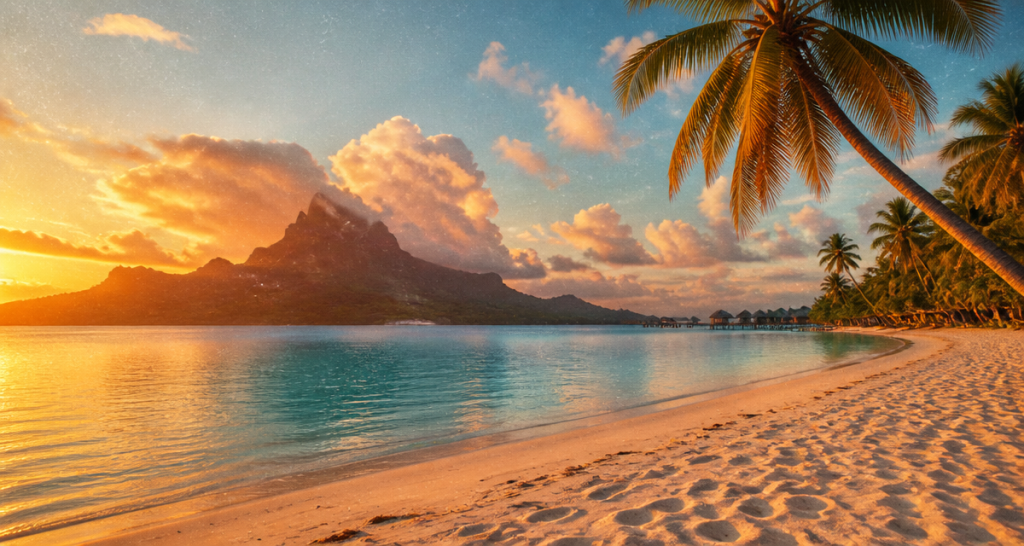Paysage Bora Bora plage Matira lagon Otemanu