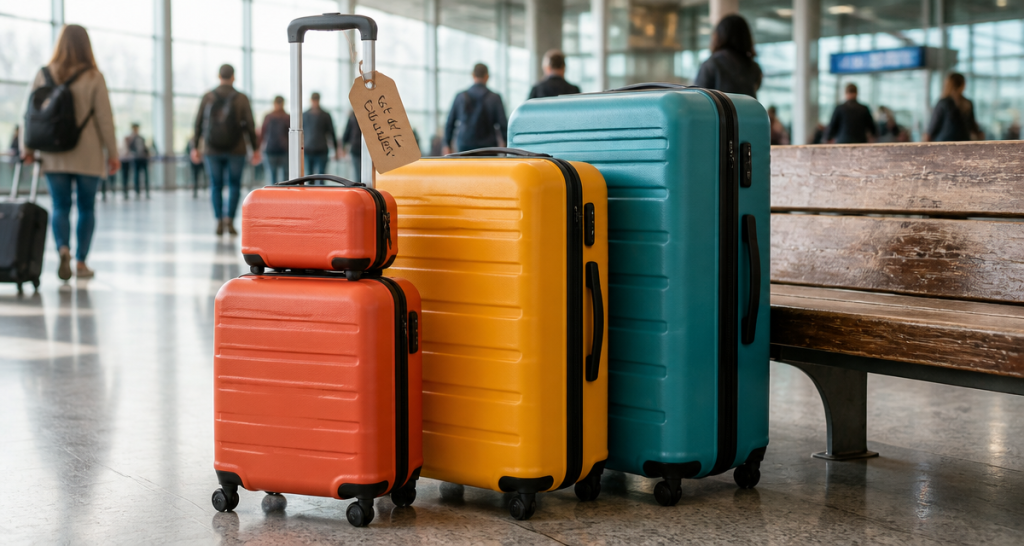set de valise assorti avec vanity dans un aéroport