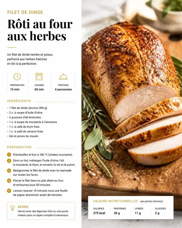 Filet de dinde au four moelleux et doré, prêt à être dégusté
