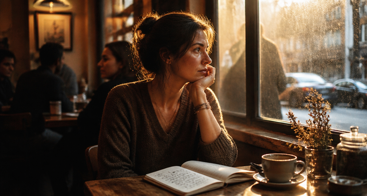 Vieilles âmes et relation amoureuse femme café