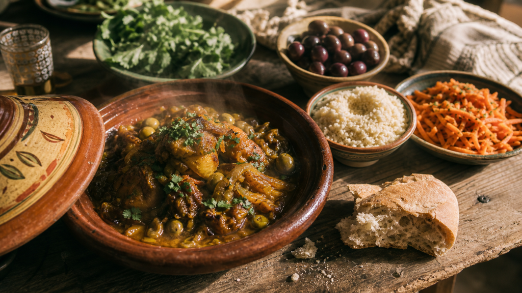 Quel accompagnement pour un tajine : pain marocain, semoule sobre et accords à éviter