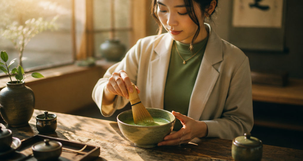 quels sont les bienfaits du matcha femme préparant un bol