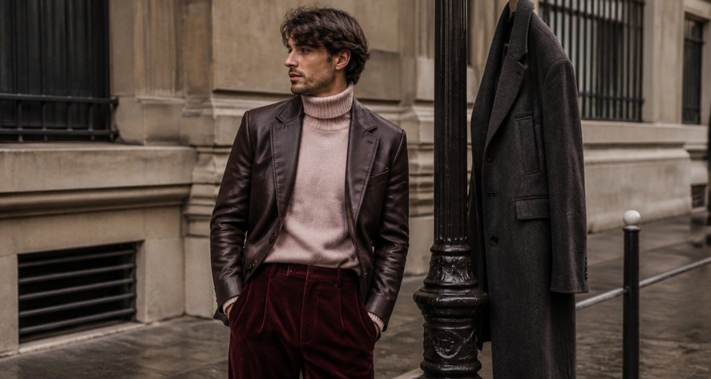 look homme 2025 blazer cuir urbain