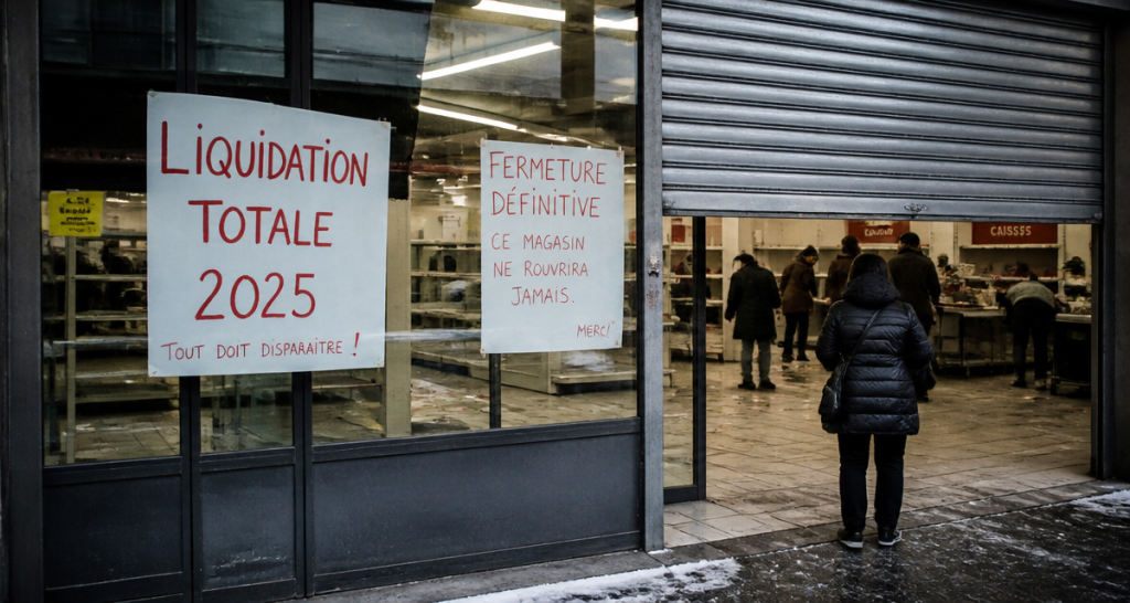magasin fermeture définitive 2025 devanture vide