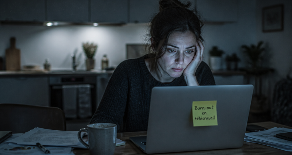burn out teletravail femme fatiguee maison