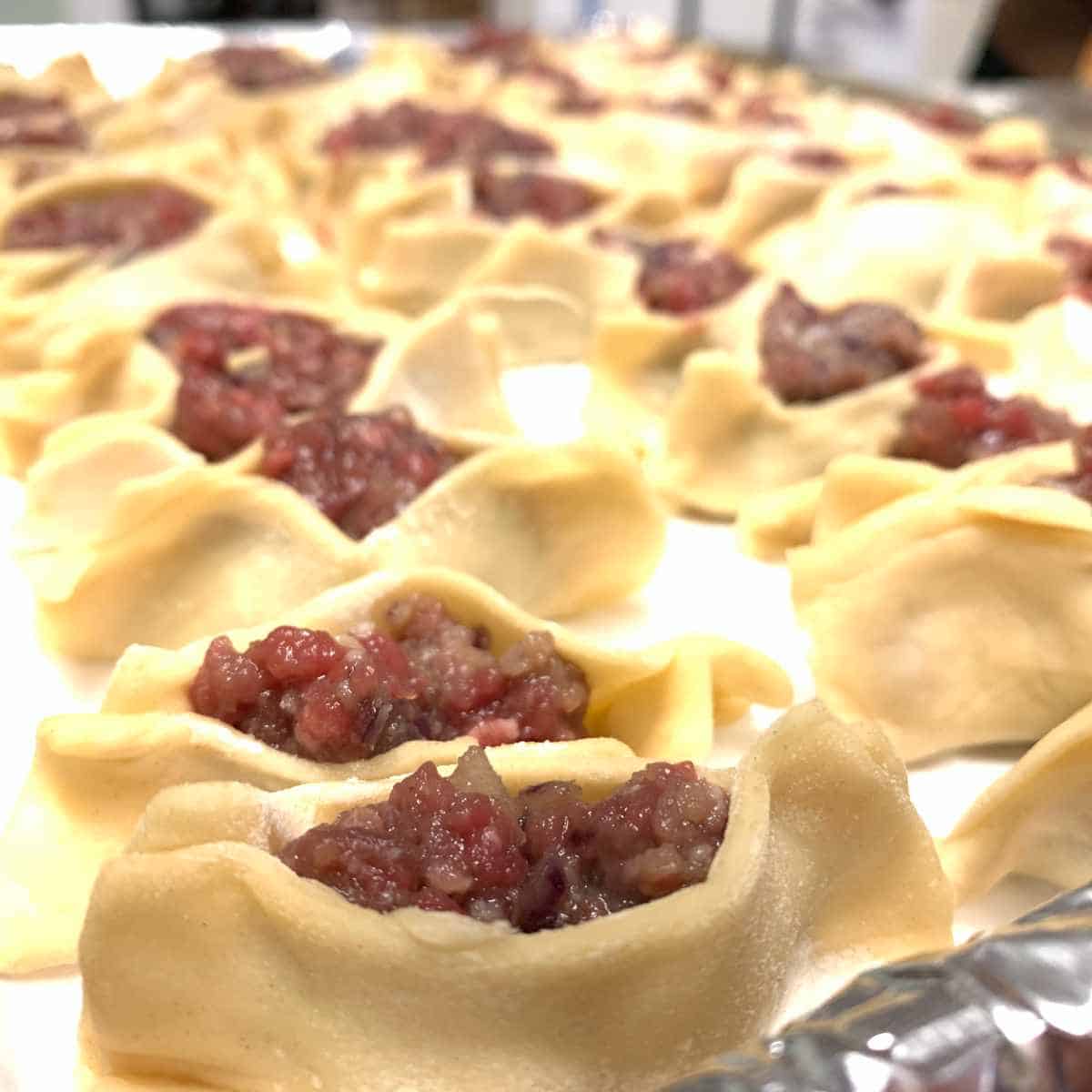 Manti ready to go to the oven