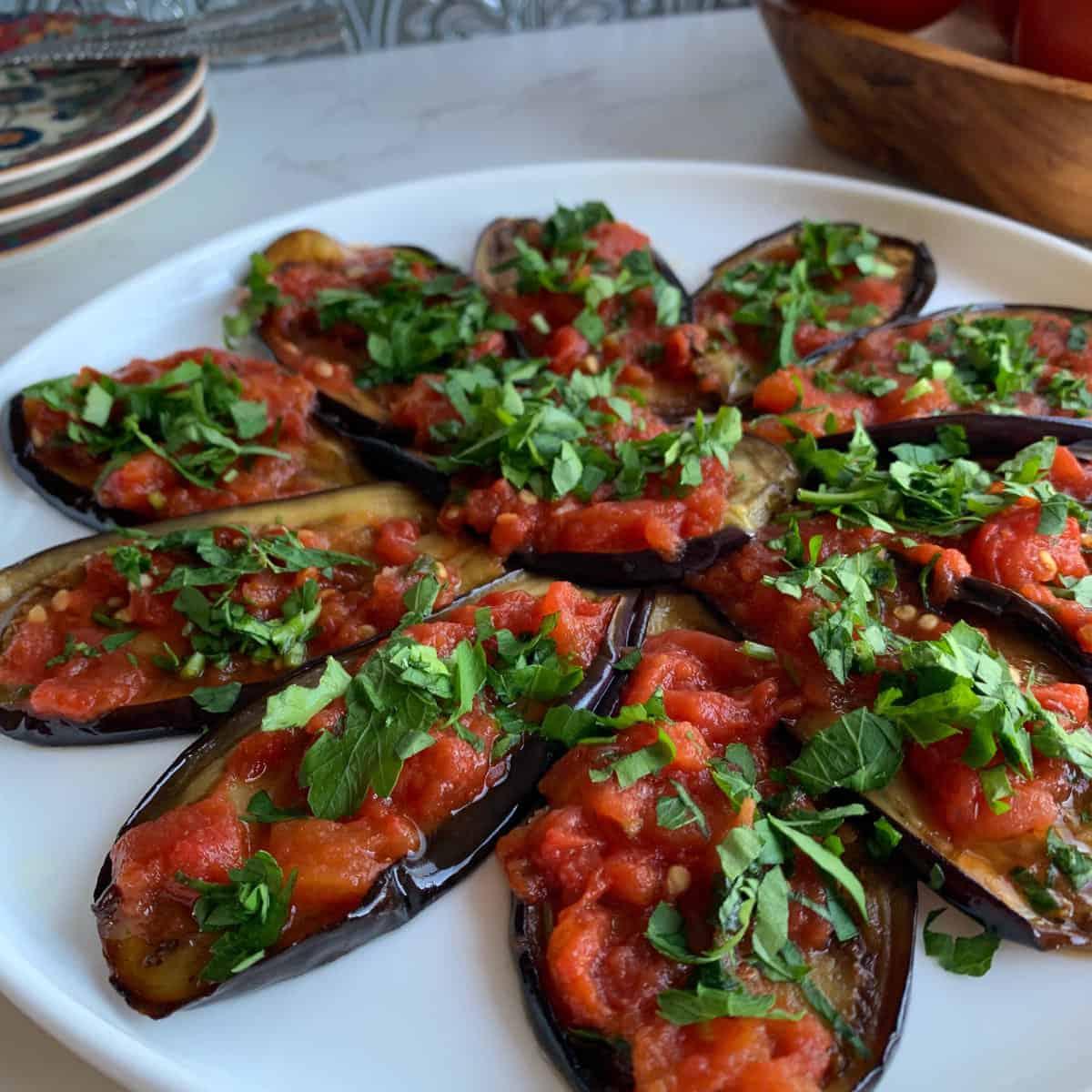 Pan Fried Eggplant with Tomato Confit.