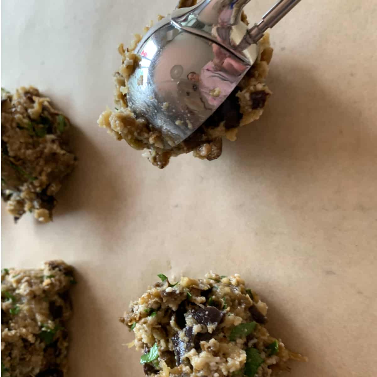 portioning eggplant mixture