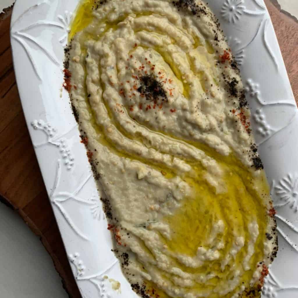 Mutabal dip, showing the indentations on the surface.