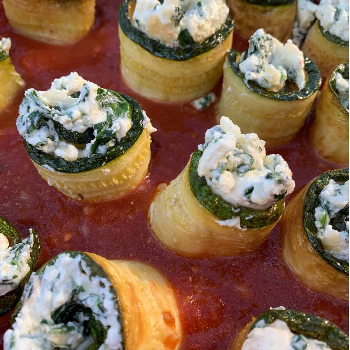 Close-up of the zucchini rollatini