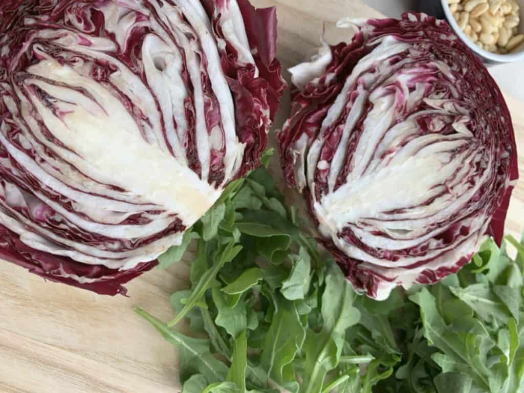 Radicchio head cut in half.