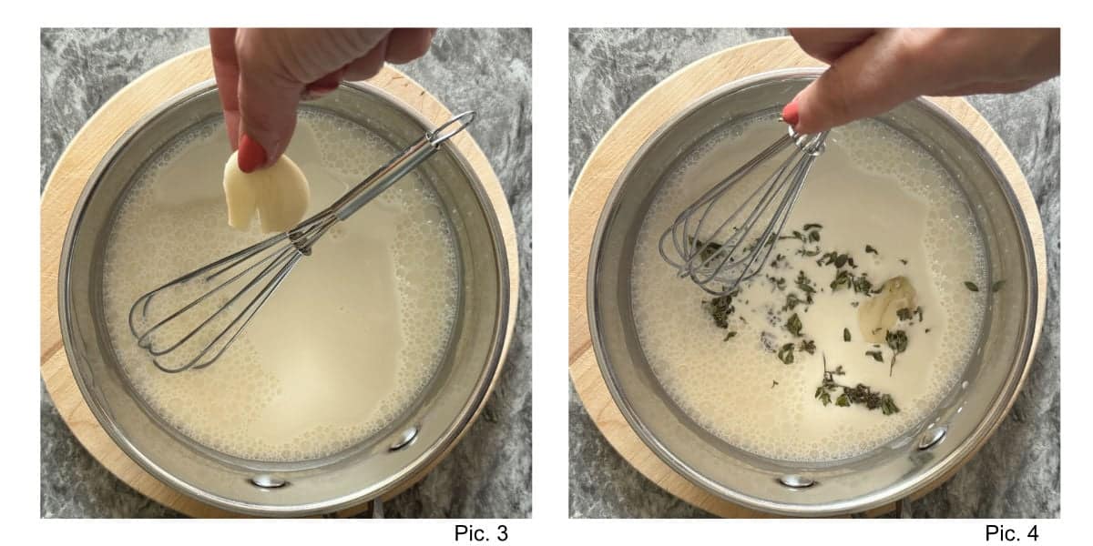 Heat the milk and cream in a pot.