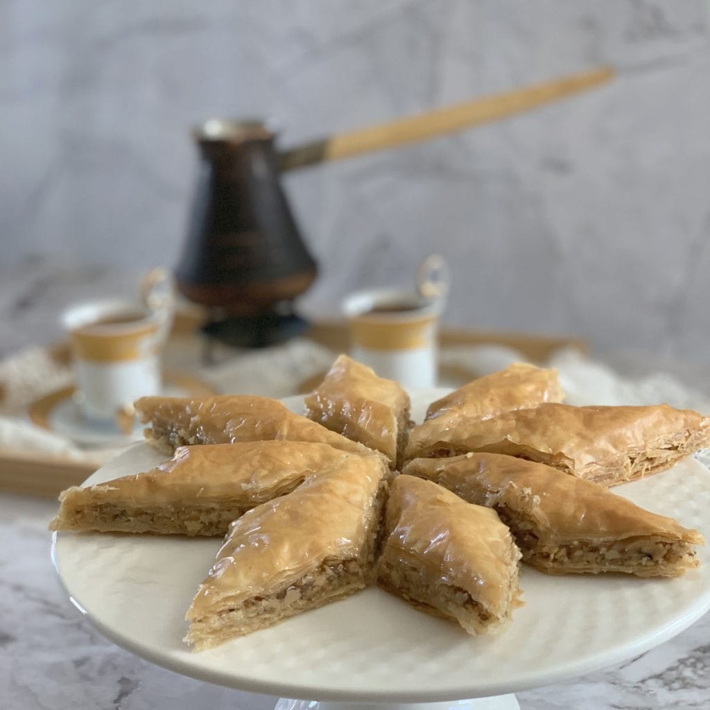 Pakhlava and two cups of Armenian coffee.