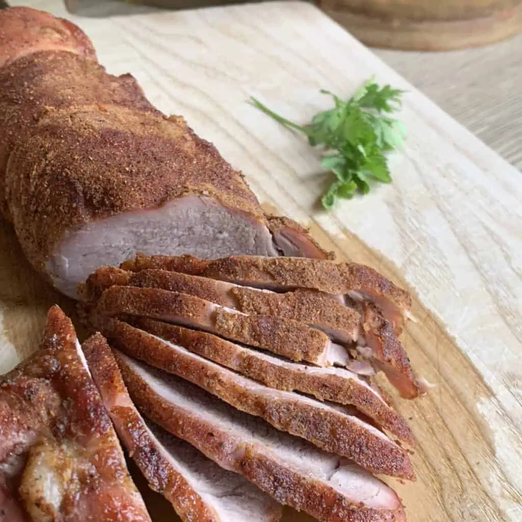 Sliced pork tenderloin.