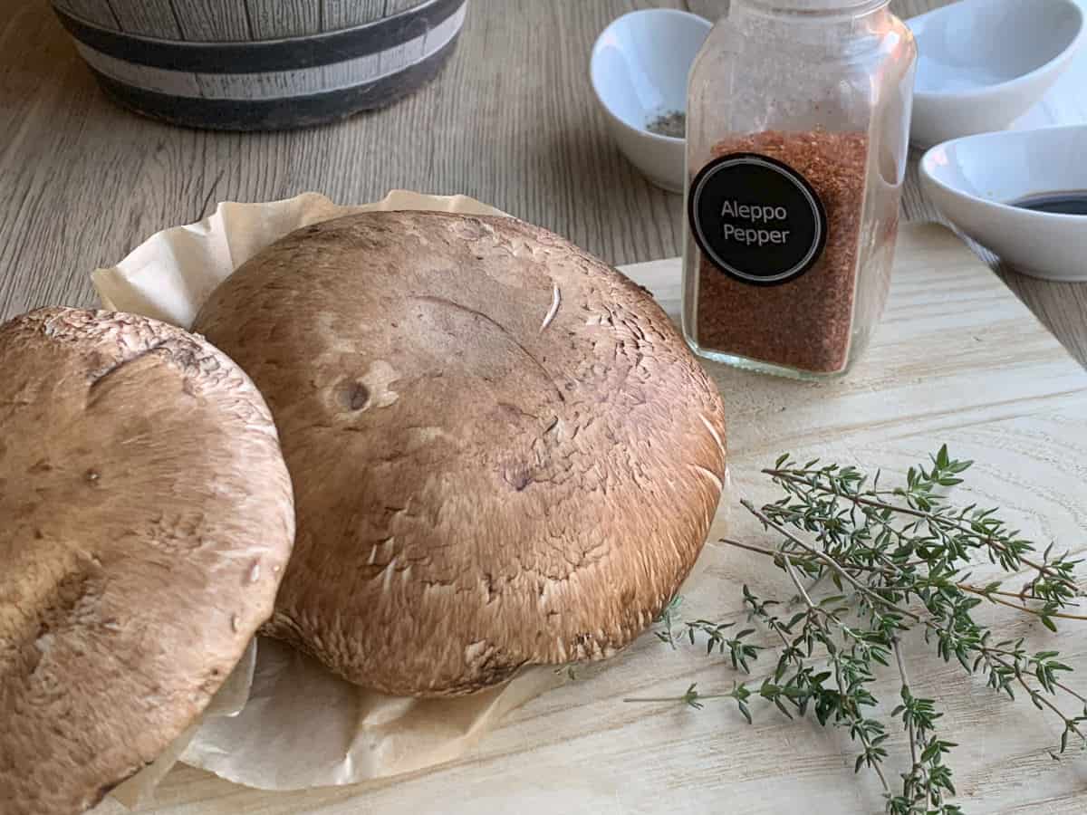 Portobello mushrooms washed and ready to be seasoned.