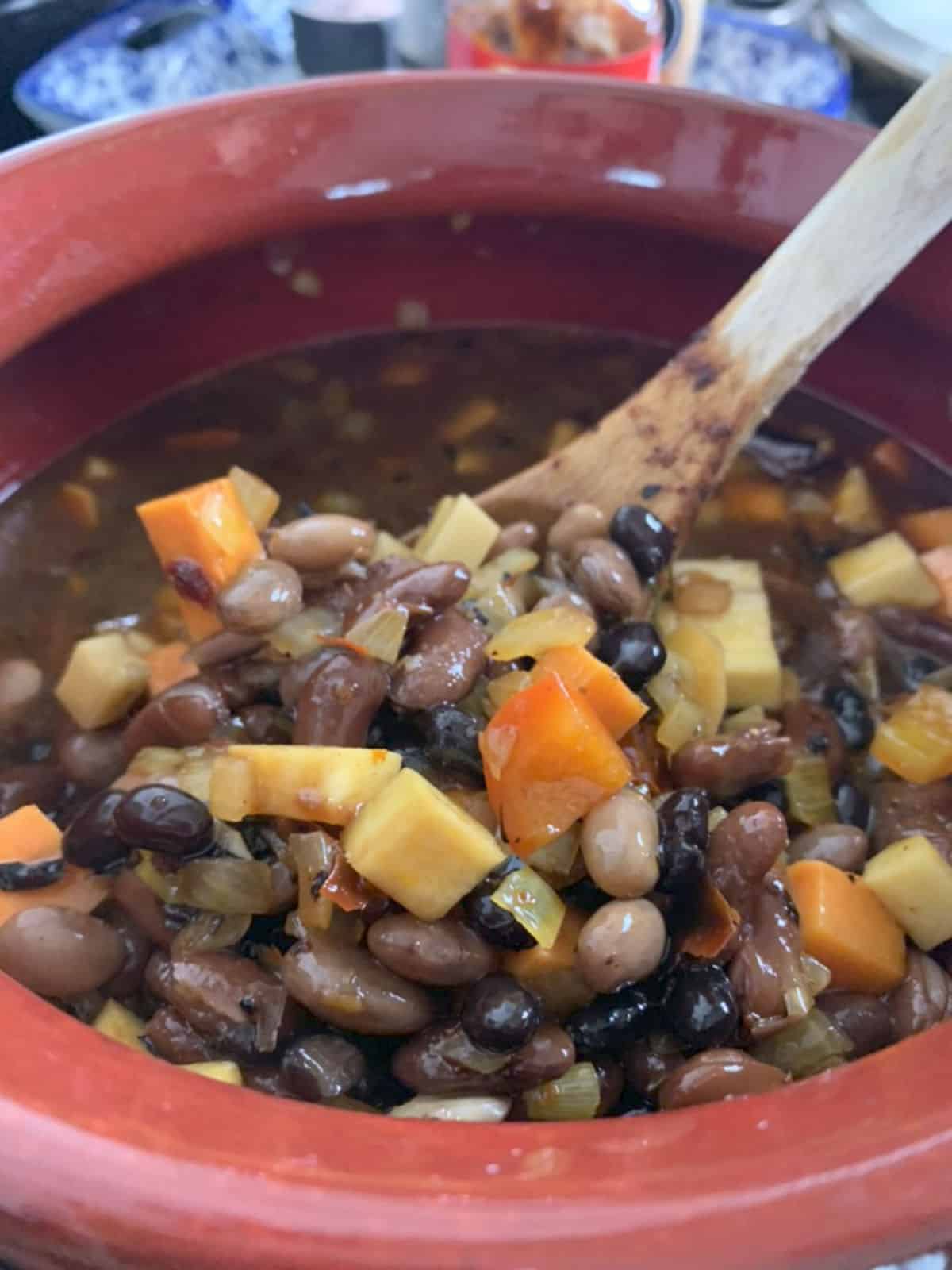 Three-bean-chili ready to eat. Three-bean-chili ready to eat.