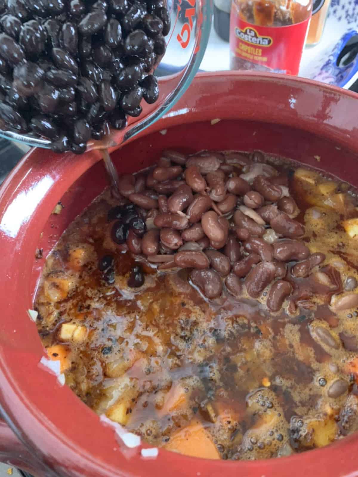 Three bean chili-step-by-step, sautéing the vegetable.