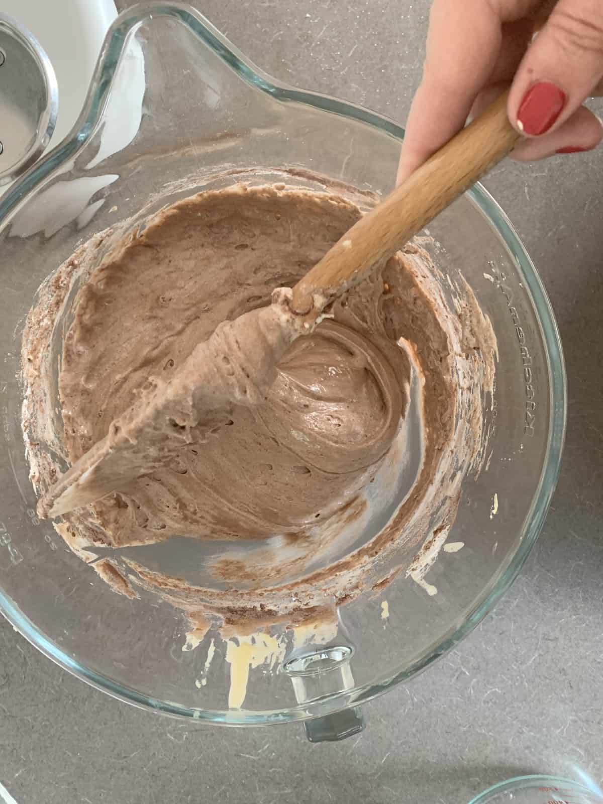 Folding the batter.