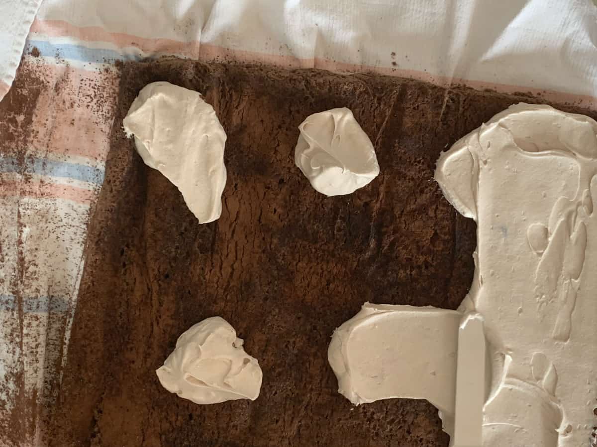 Spreading tiramisu buttercream.