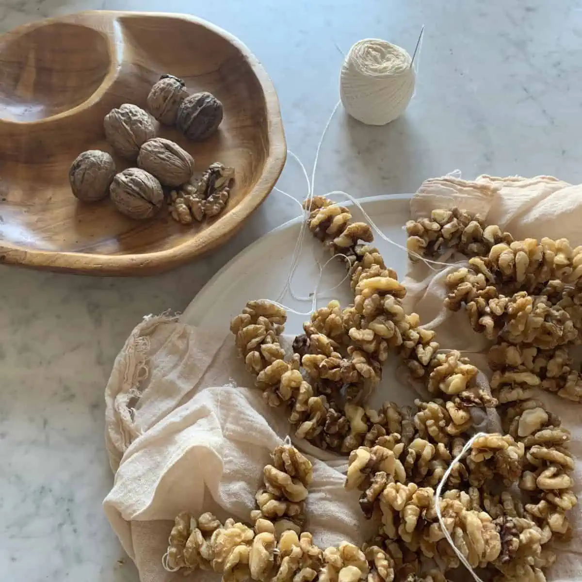 Walnuts on a string.