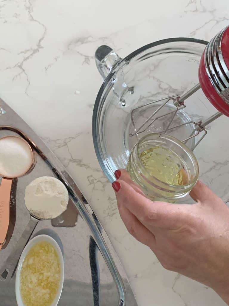 Adding egg white for tuile cookies.