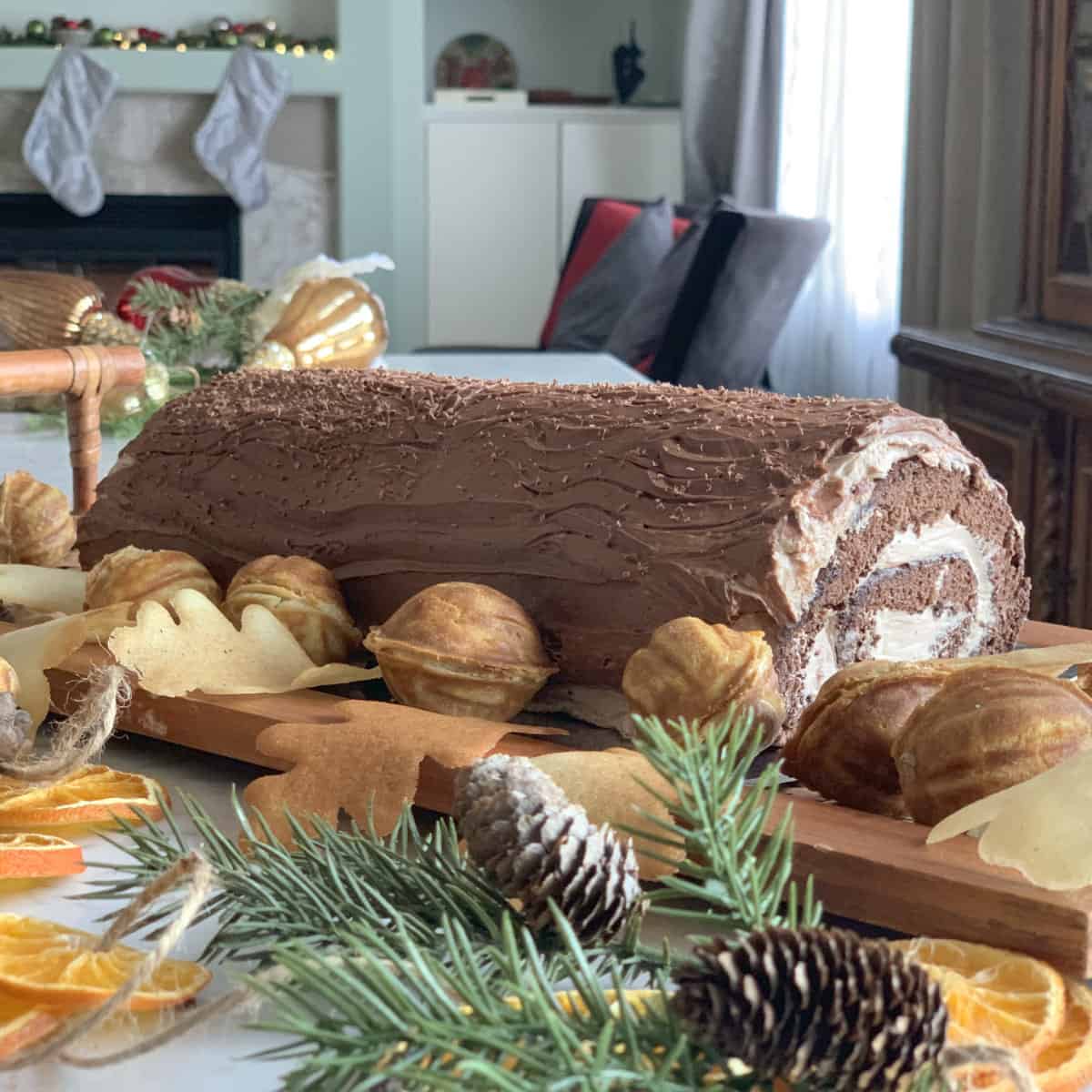 Yule log on a table.