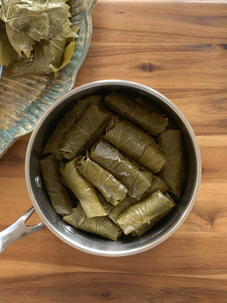 Tolma in a cooking pot.