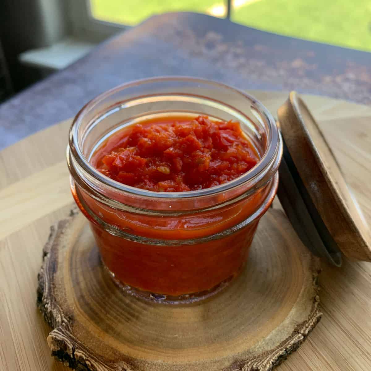 Fresno pepper paste in a jar.