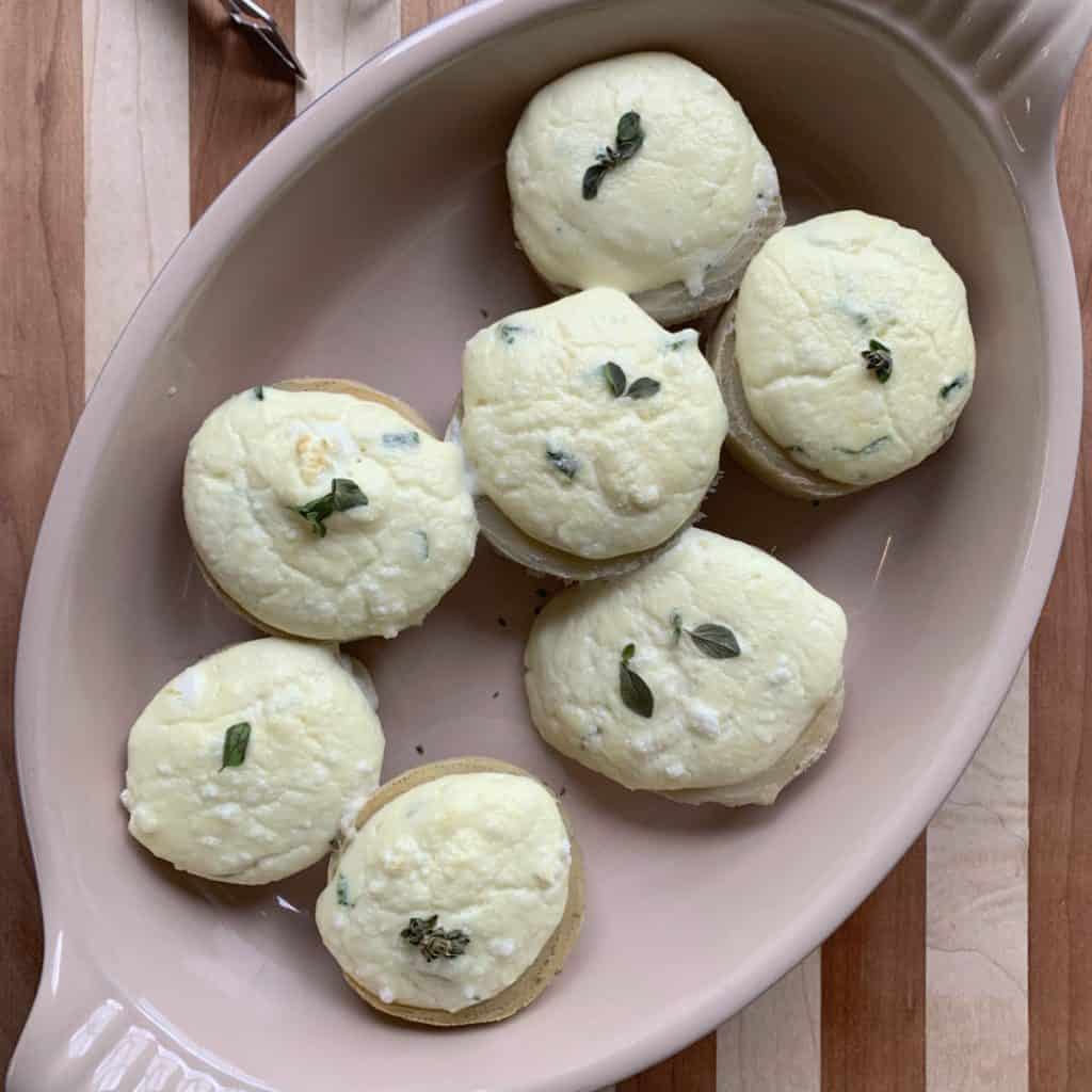 Goat Cheese Soufflé in a baking pan.
