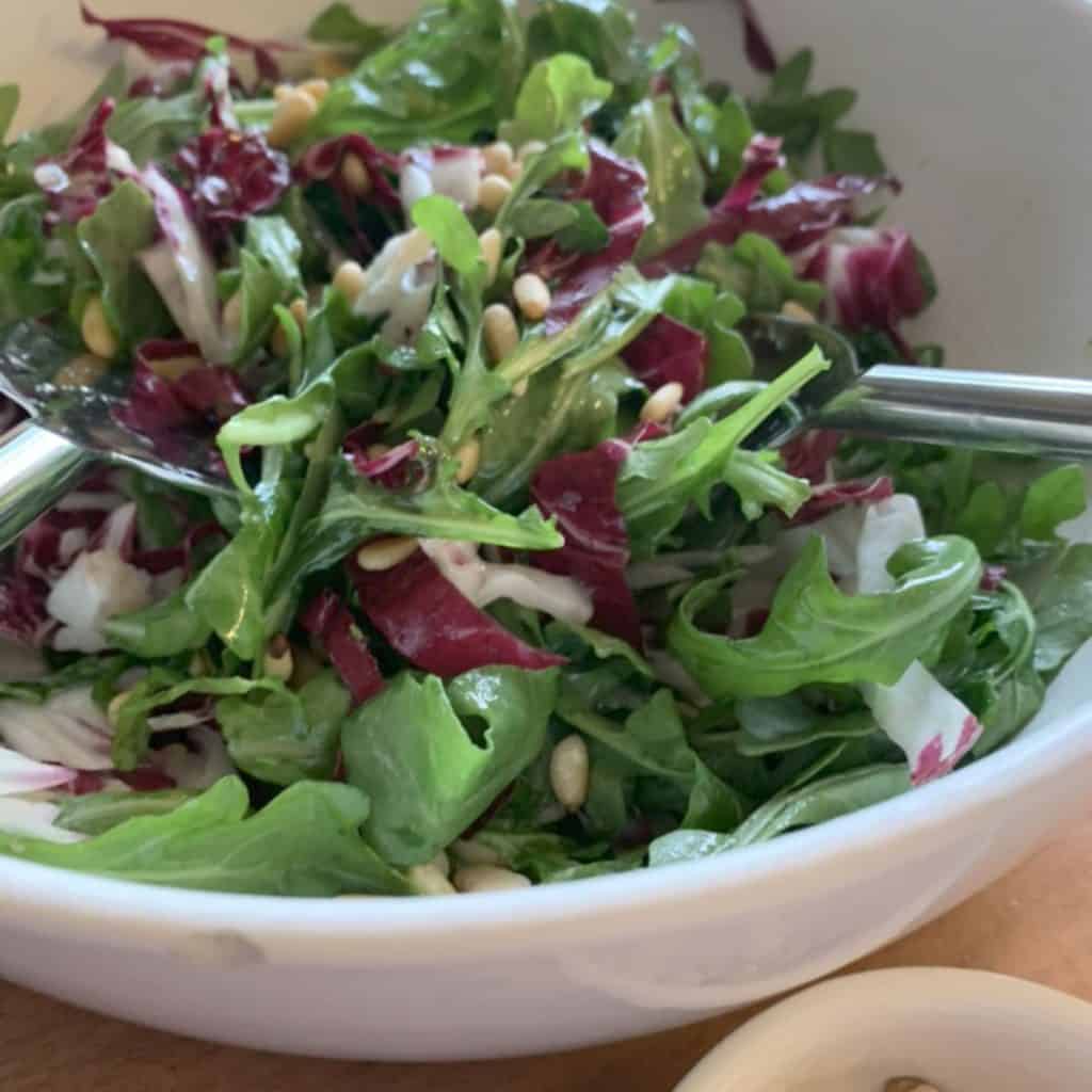 Arugula and Radicchio-salad in a bowl.