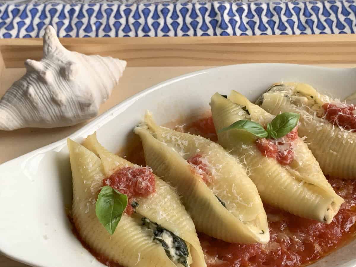 Close-up shot of stuffed shells.