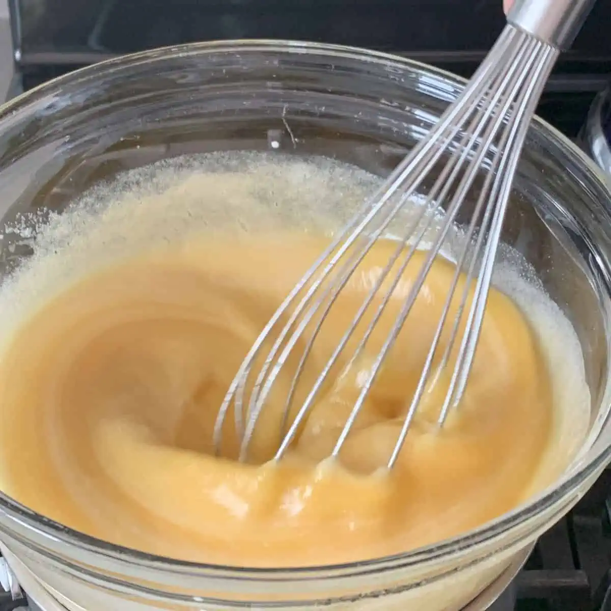 Whisking the batter.