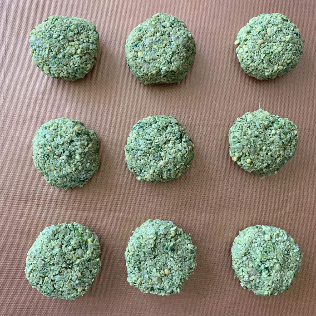 Formed nine falafel patties.