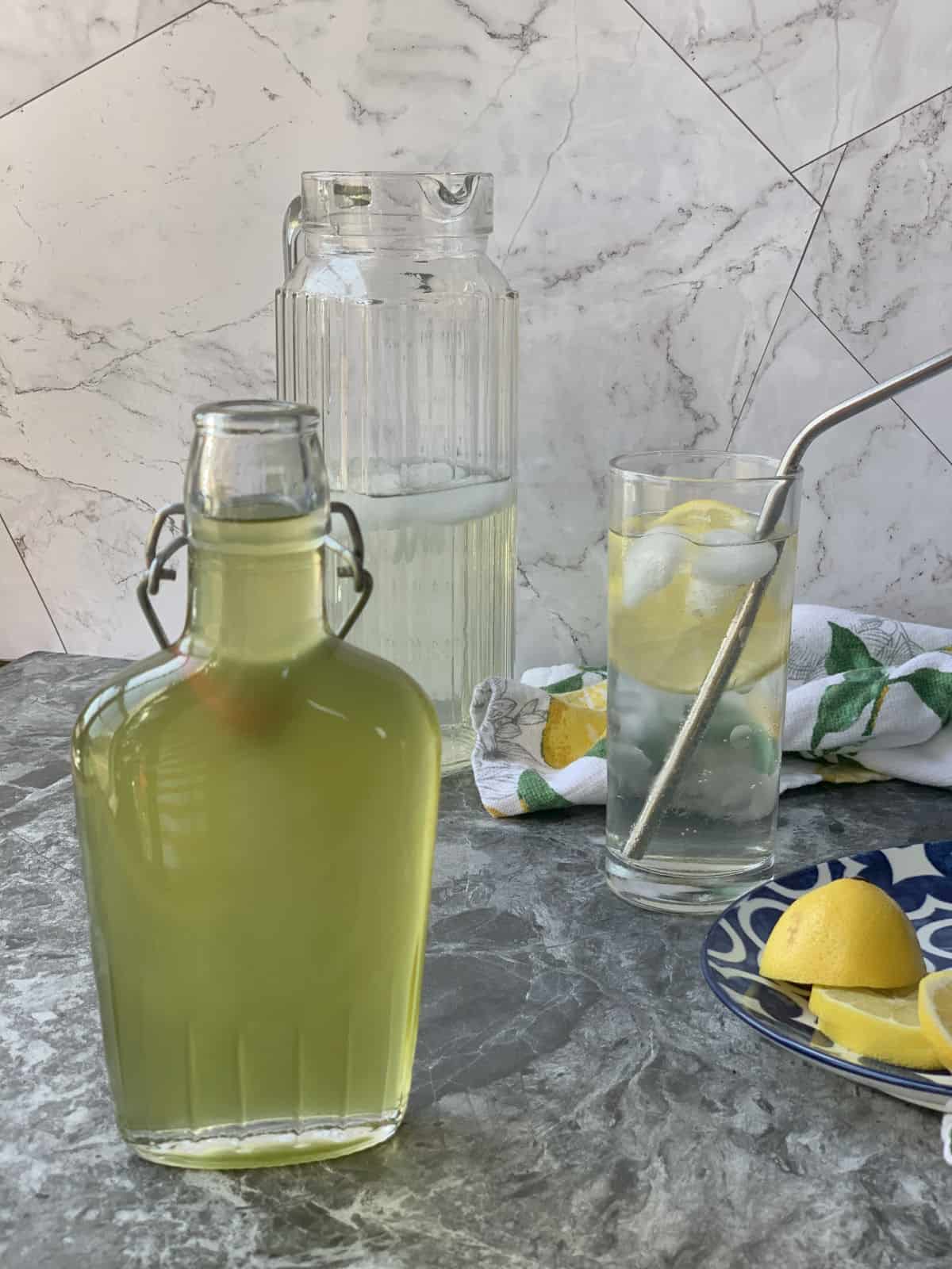 Tarragon syrup in a bottle.