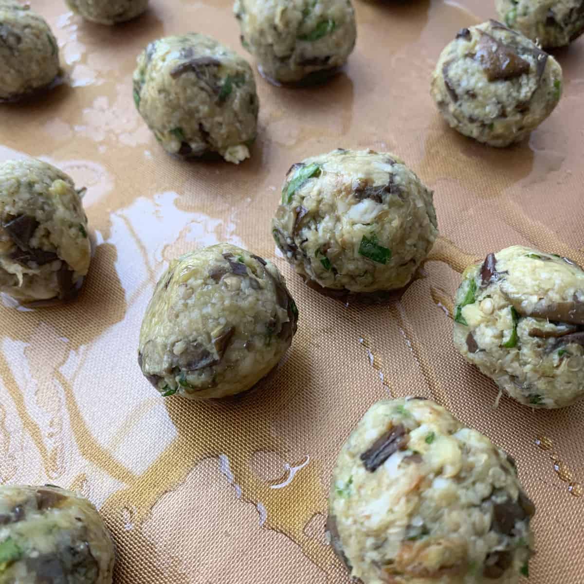 Baking eggplant balls.