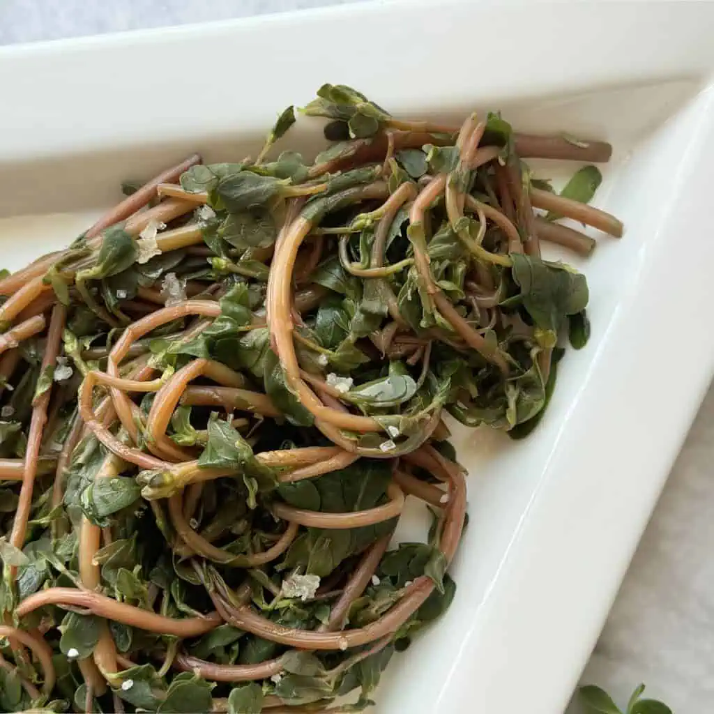 Overhead shot of a purslane salad.