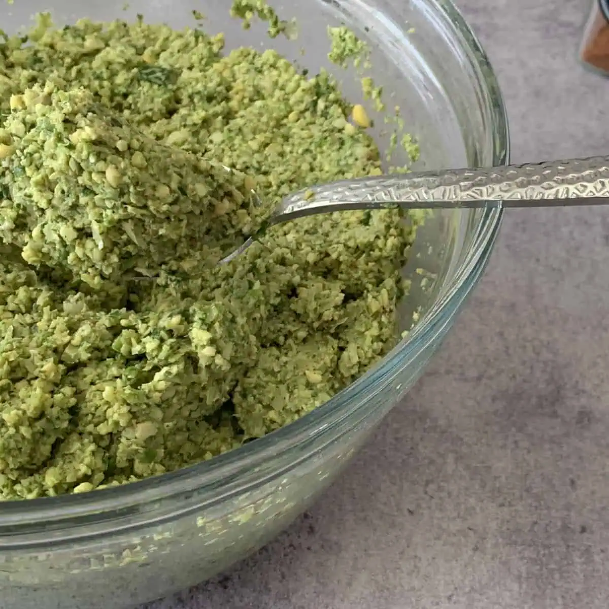 close ups shot falafel mixture.