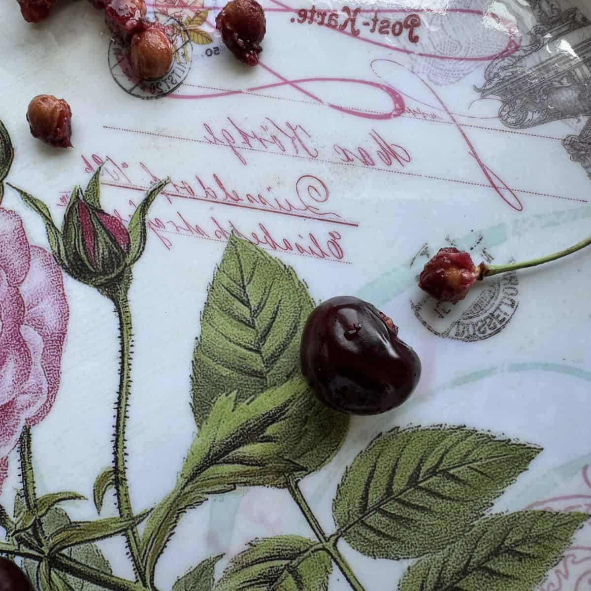 Pitting the cherry with a hair pin.