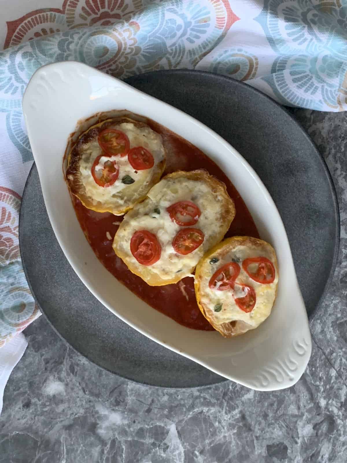 Stuffed pattypan zucchini.