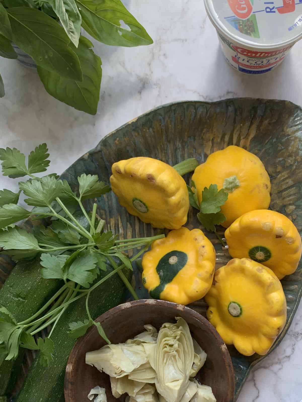 Pattypan squash and artichoke hearts.