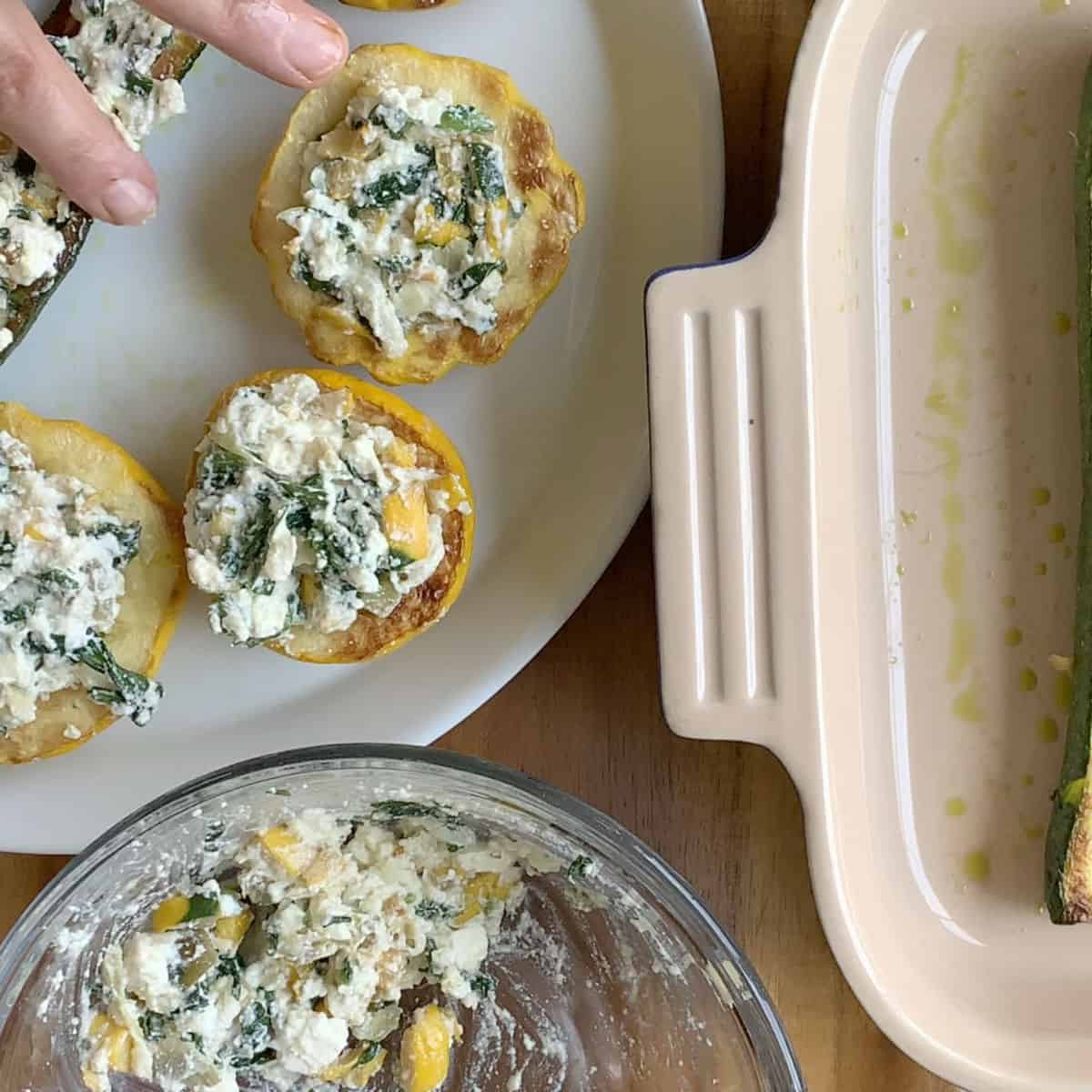 Filling the pattypan zucchini.