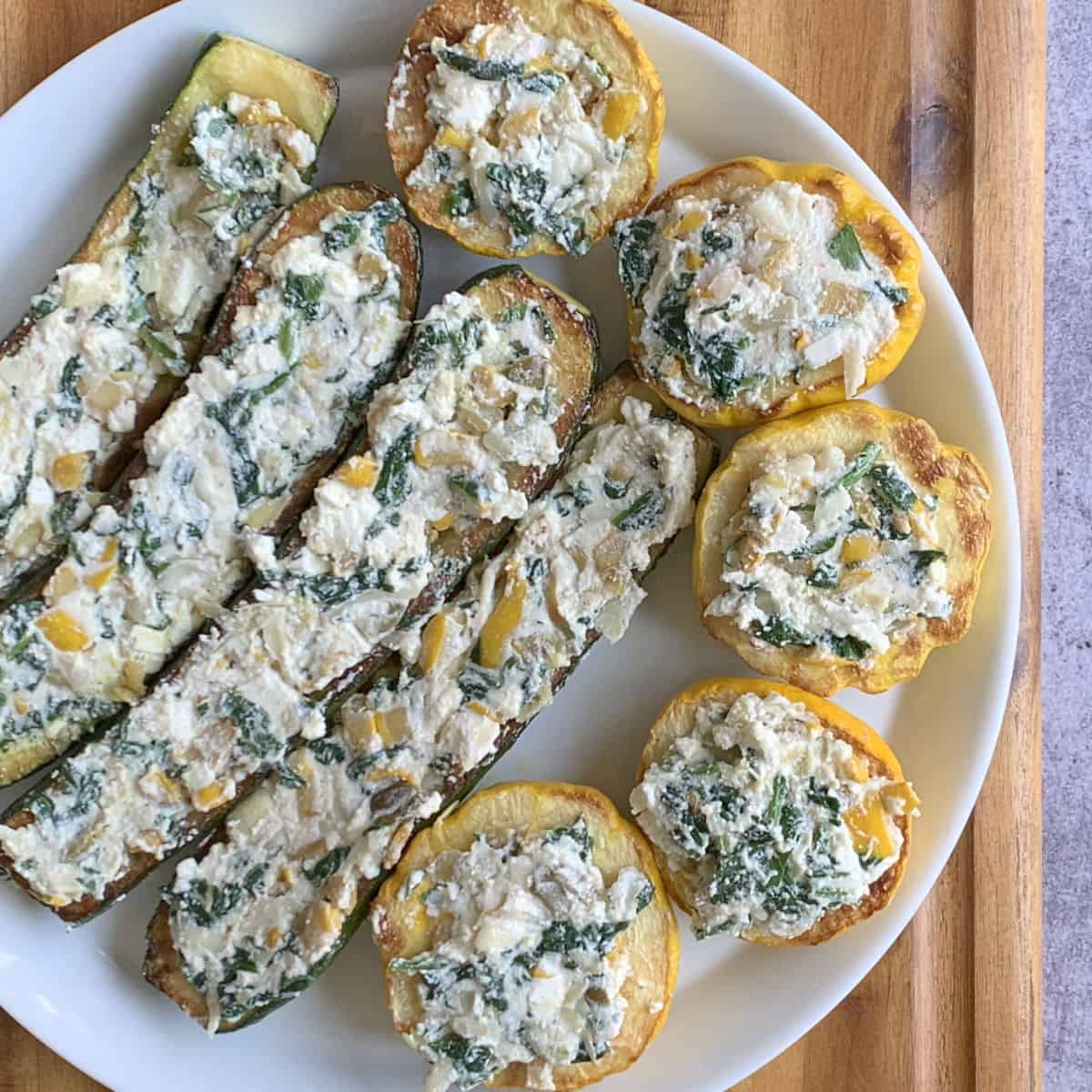 Filling the pattypan zucchini.
