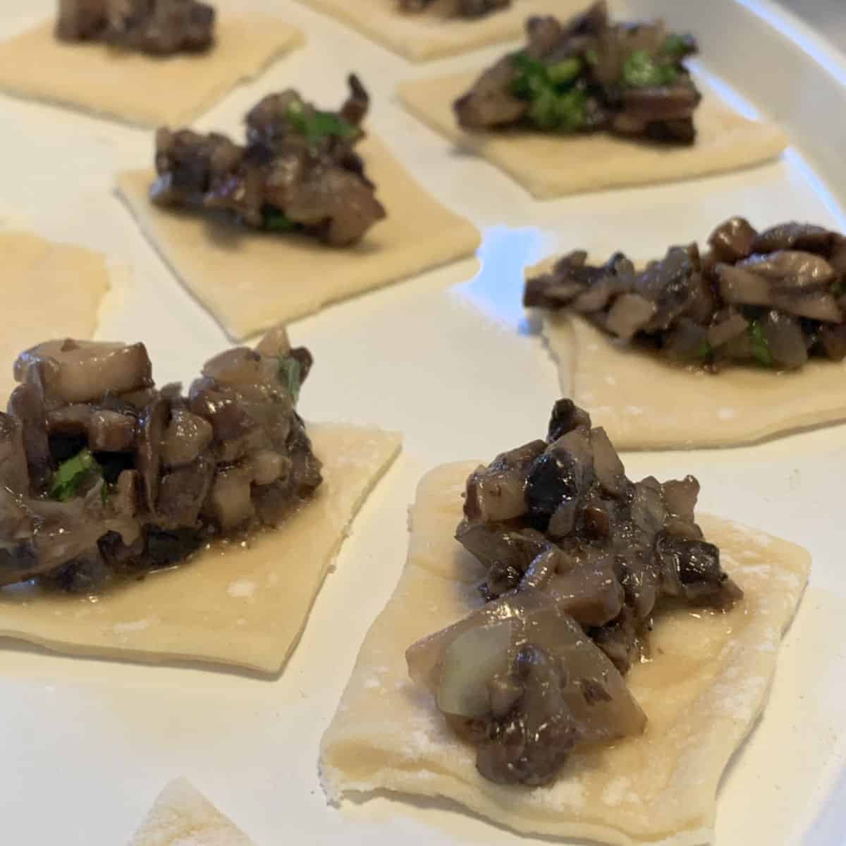 Squares of dough with mushroom filling.