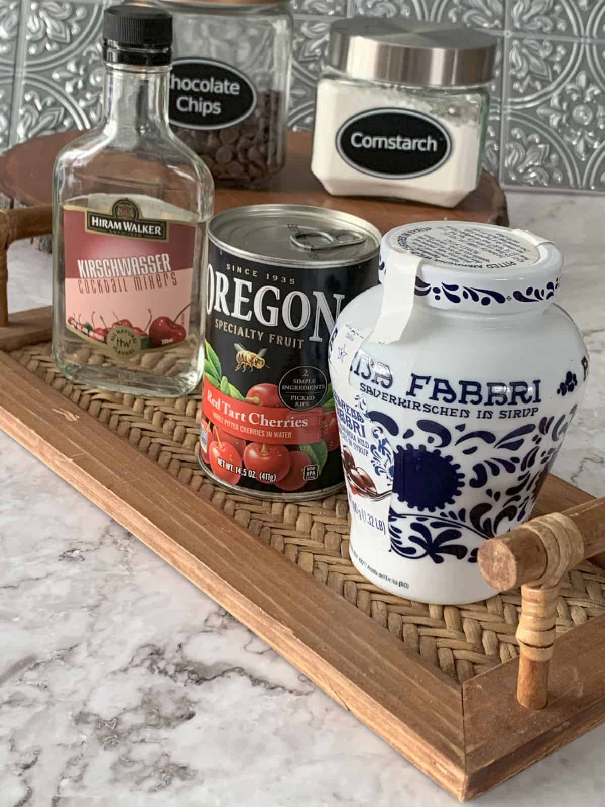 Ingredients for cherry filling for black forest cake.