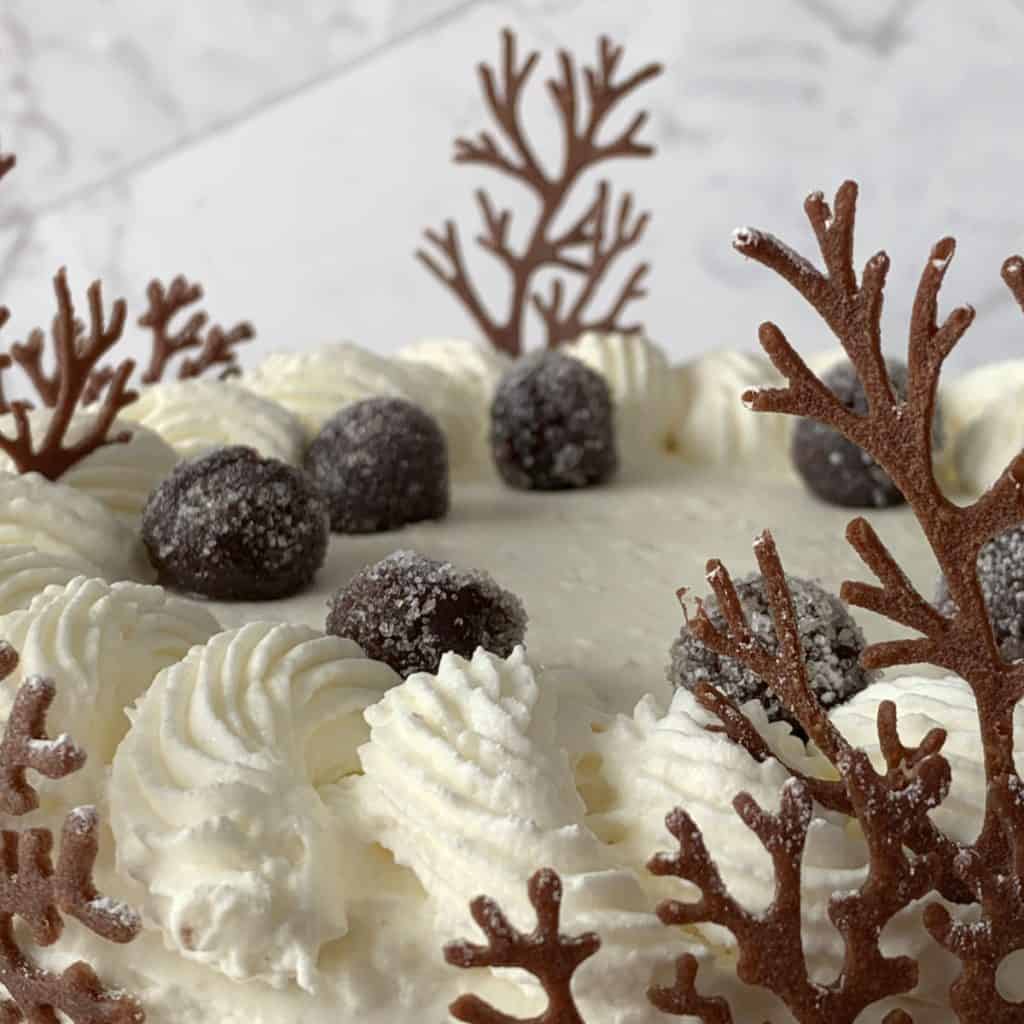 View of the black forest cake from the top.