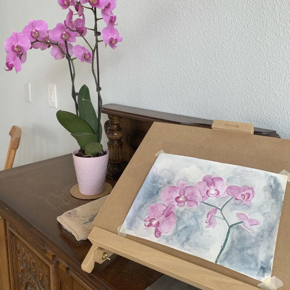Watercolor painting of an orchid.