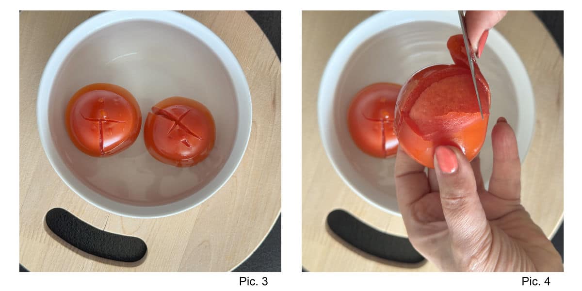 Preparing the tomatoes and removing the skin.