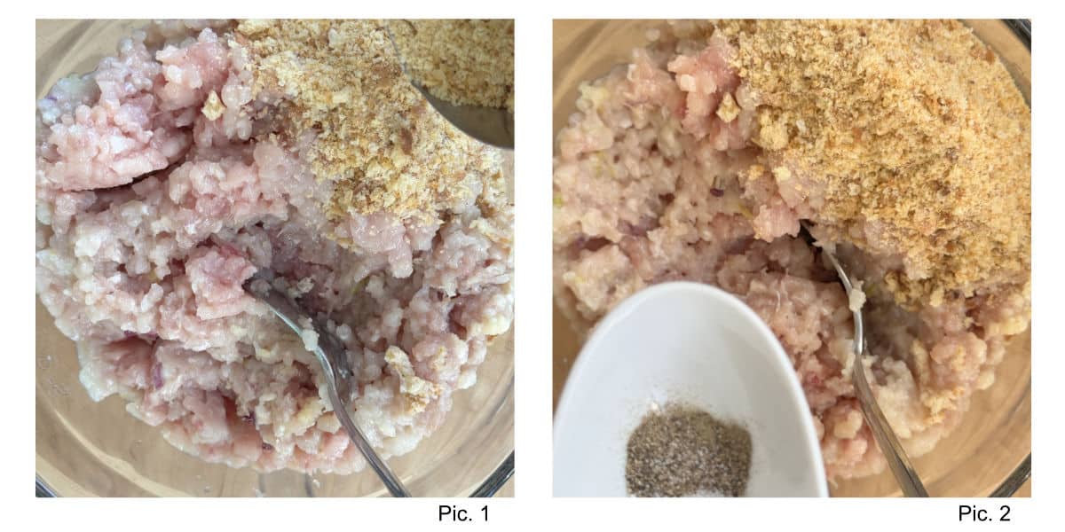 Making the meat mixture.