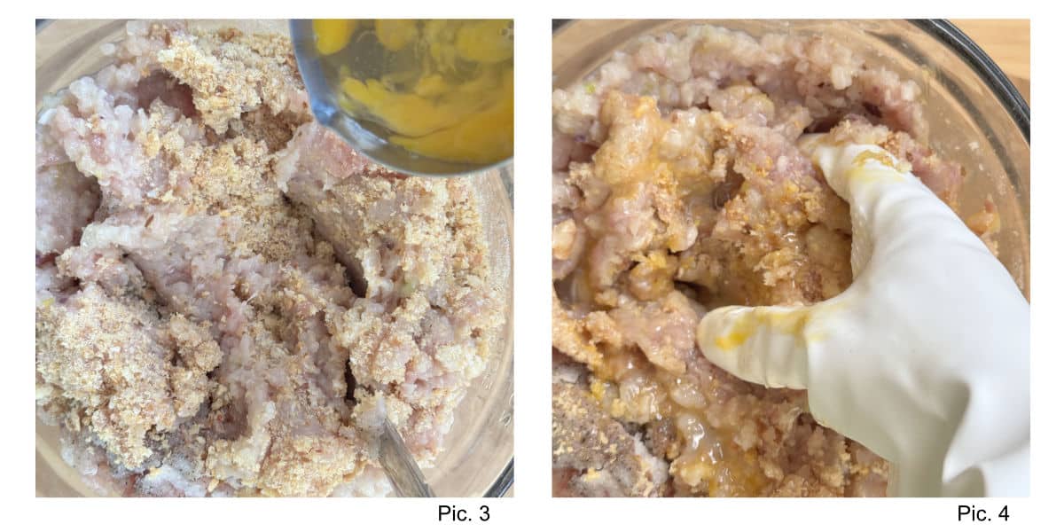 Making the meat mixture.